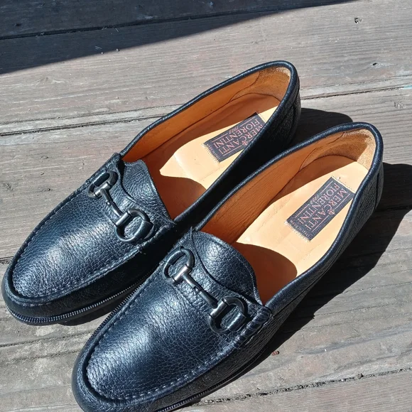 Mercanti Florentini Horse Bit Black Leather Loafer Men\'s 9 M Slip On Dress Shoes Mercant Fiorentini Horsebit Loafers Mens Size 9.5 M black  main image 3